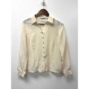 Worthington Button Up Silk Blouse Ivory XSP